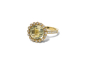18kt yellow gold Round stack ring with 4 ct lemon quartz and .27 cts diamonds. Available in white, yellow, or rose gold.
